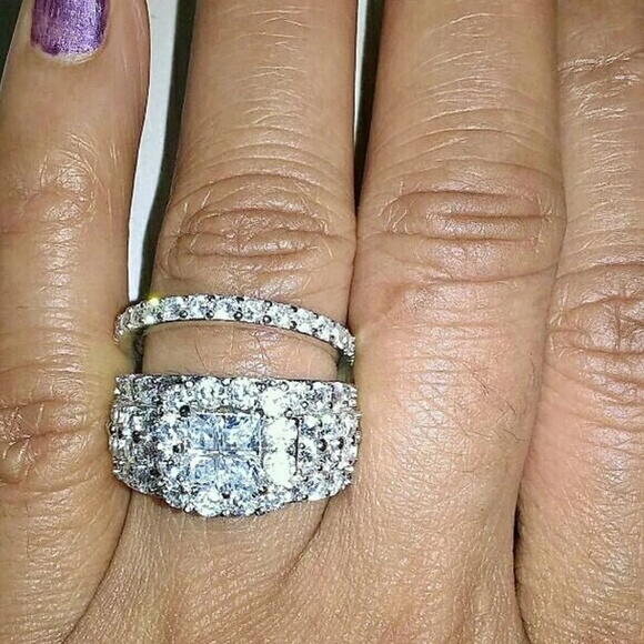 Sterling Silver Halo CZ Bling Bridal Ring Sz 5-12 - Picture 2 of 4